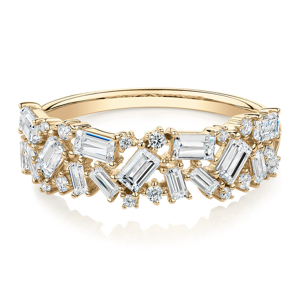 Dress ring with 1.03 carats* of diamond simulants in 10 carat yellow gold