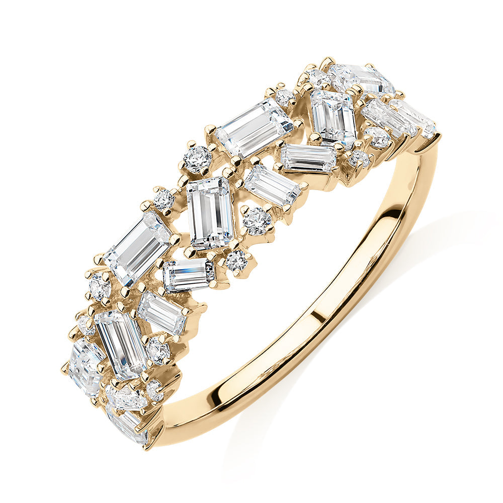 Dress ring with 1.03 carats* of diamond simulants in 10 carat yellow gold