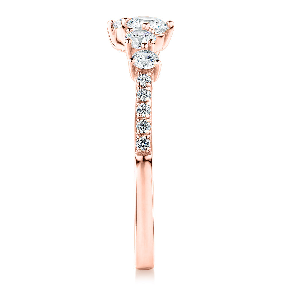 Dress ring with 0.46 carats* of diamond simulants in 10 carat rose gold