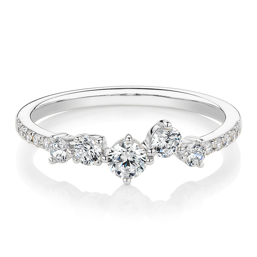 Dress ring with 0.46 carats* of diamond simulants in 10 carat white gold