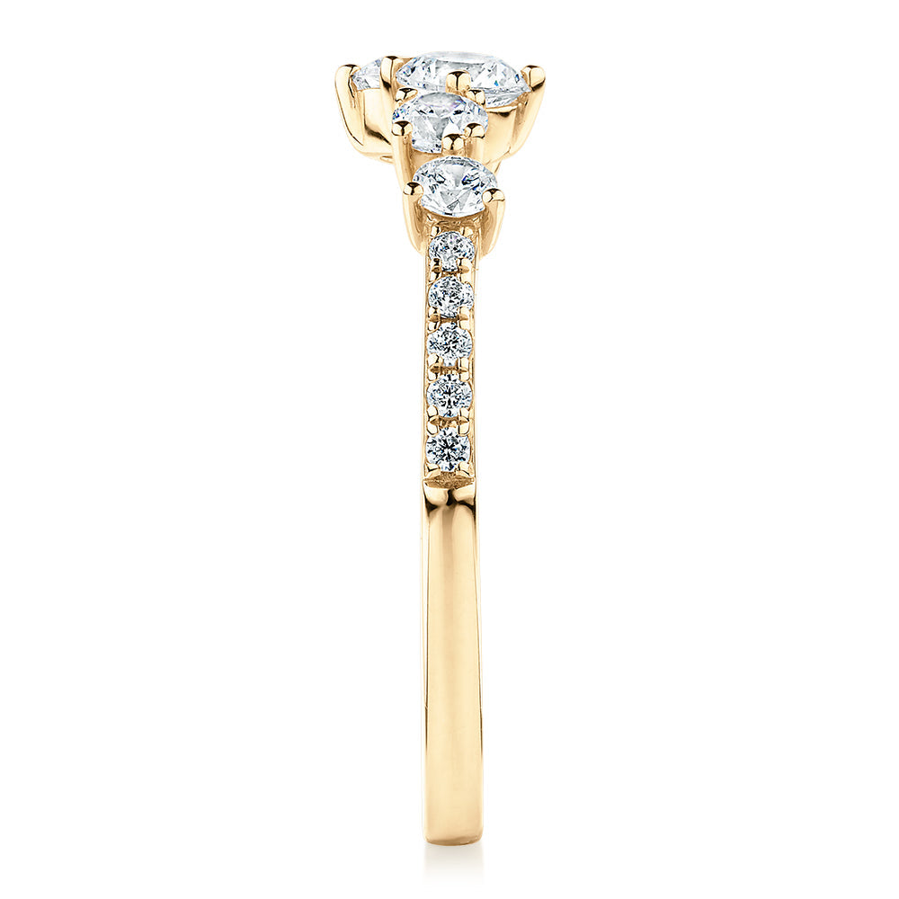 Dress ring with 0.46 carats* of diamond simulants in 10 carat yellow gold