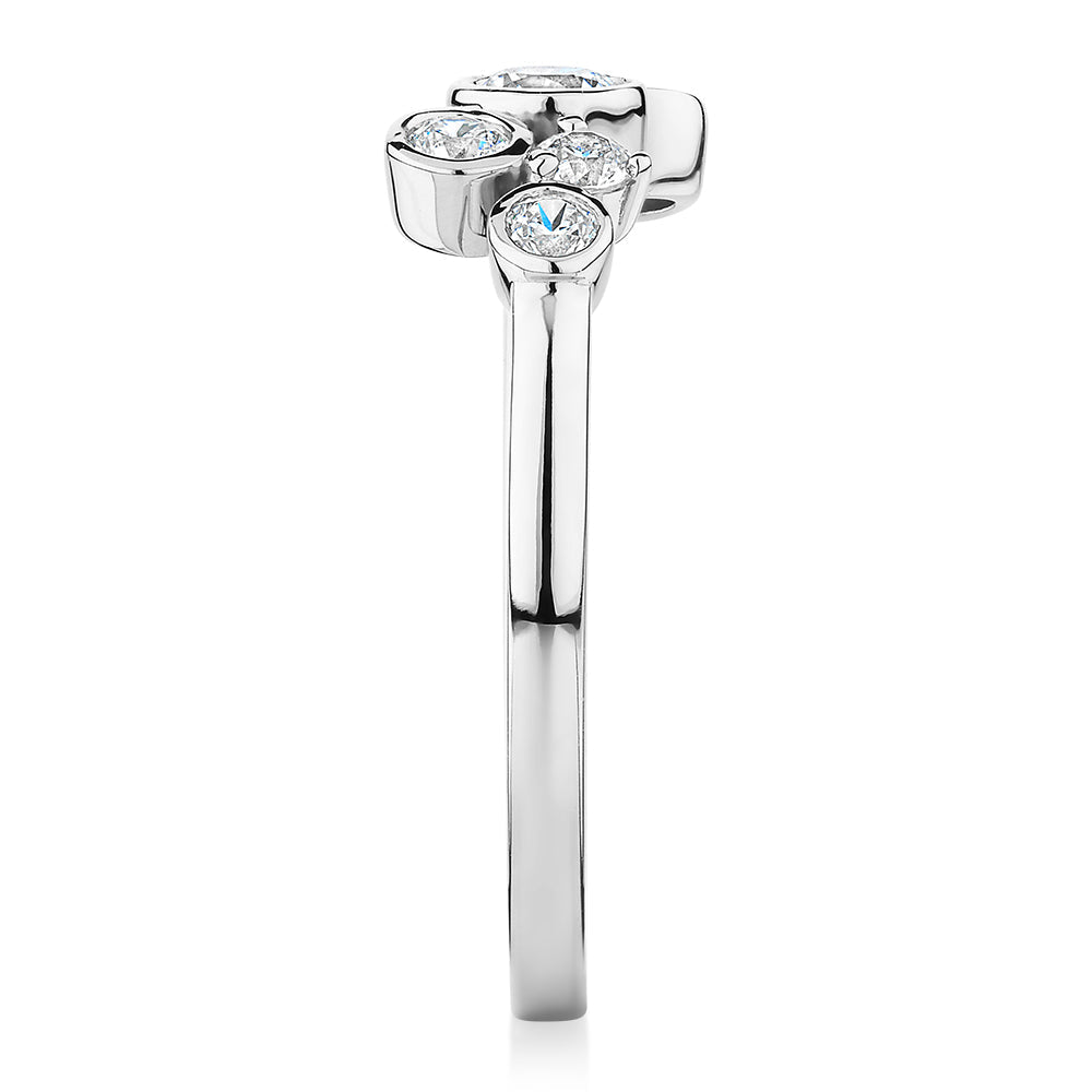 Dress ring with 0.39 carats* of diamond simulants in 10 carat white gold