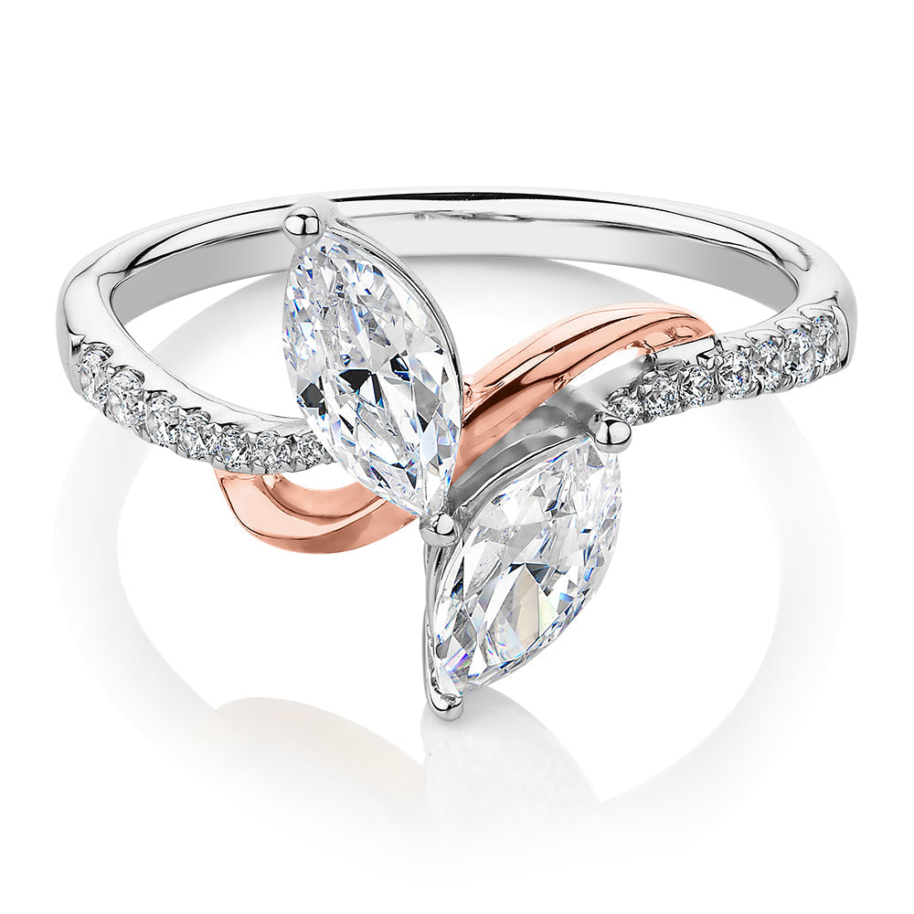 Dress ring with 1.06 carats* of diamond simulants in 10 carat rose and white gold