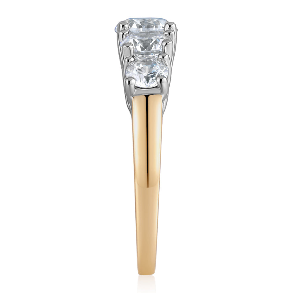 Dress ring with 2.26 carats* of diamond simulants in 10 carat yellow and white gold