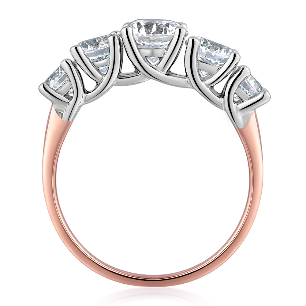 Dress ring with 2.26 carats* of diamond simulants in 10 carat rose and white gold