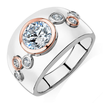 Synergy dress ring with 1.46 carats* of diamond simulants in 10 carat rose gold and sterling silver secondary view