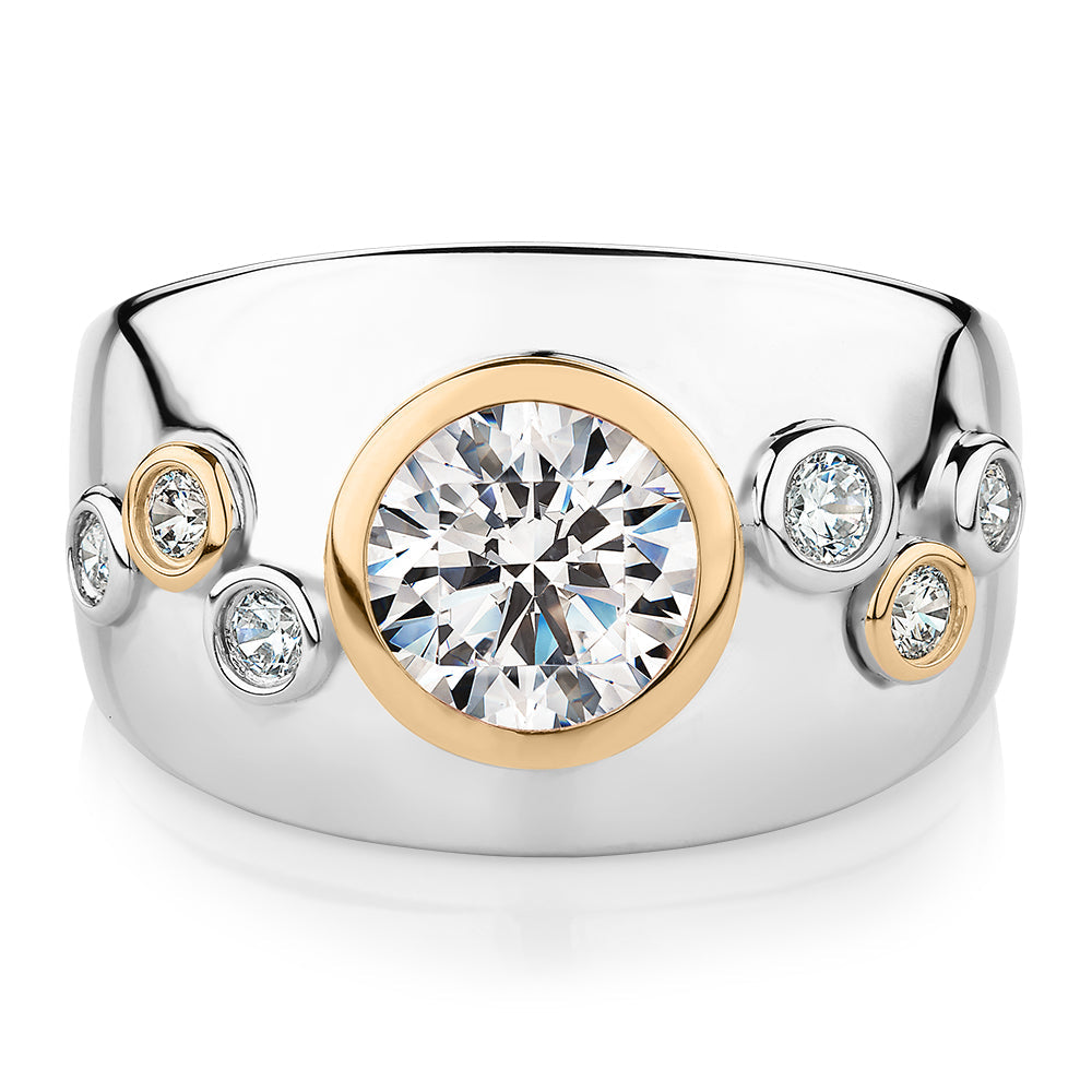 Synergy dress ring with 1.46 carats* of diamond simulants in 10 carat yellow gold and sterling silver