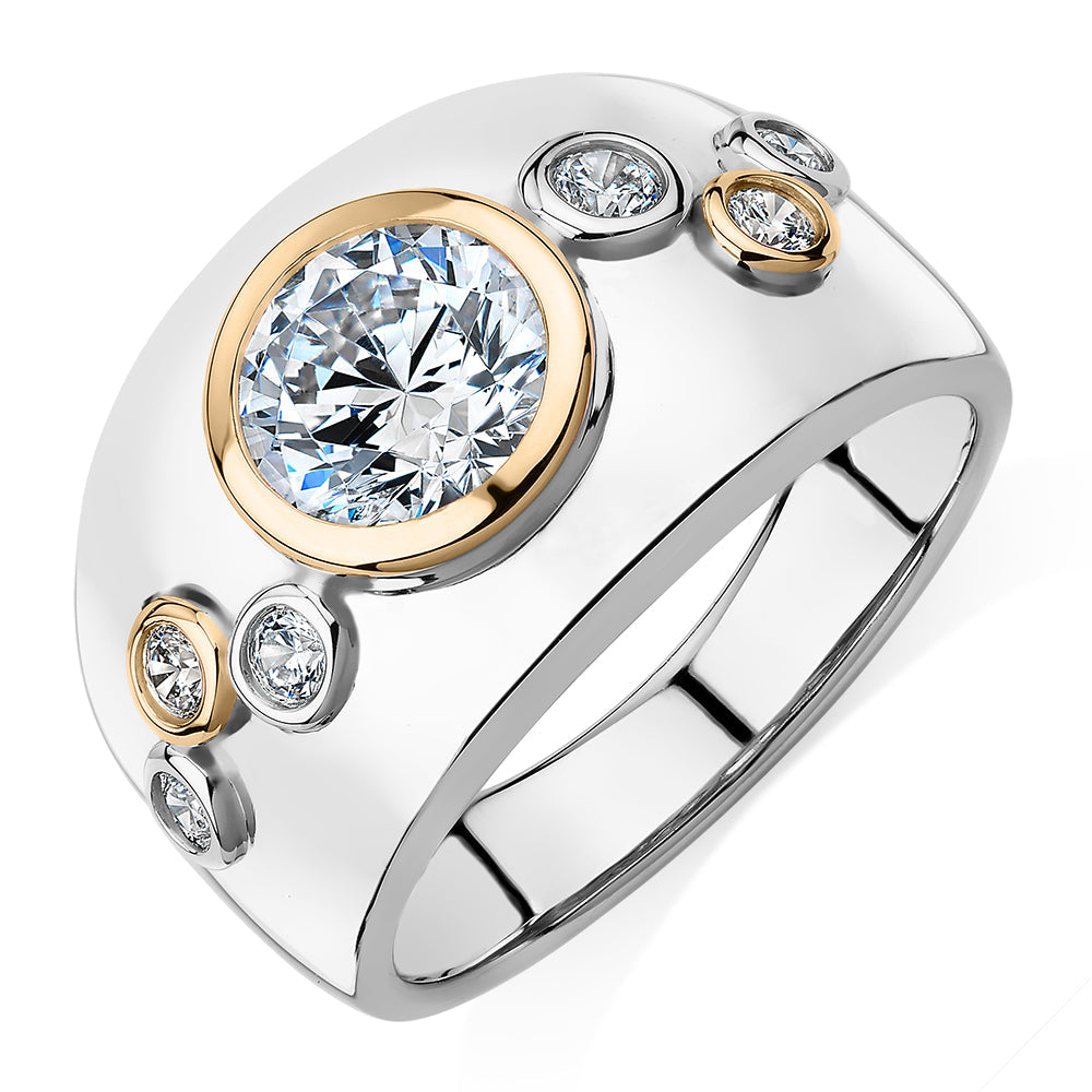 Synergy dress ring with 1.46 carats* of diamond simulants in 10 carat yellow gold and sterling silver