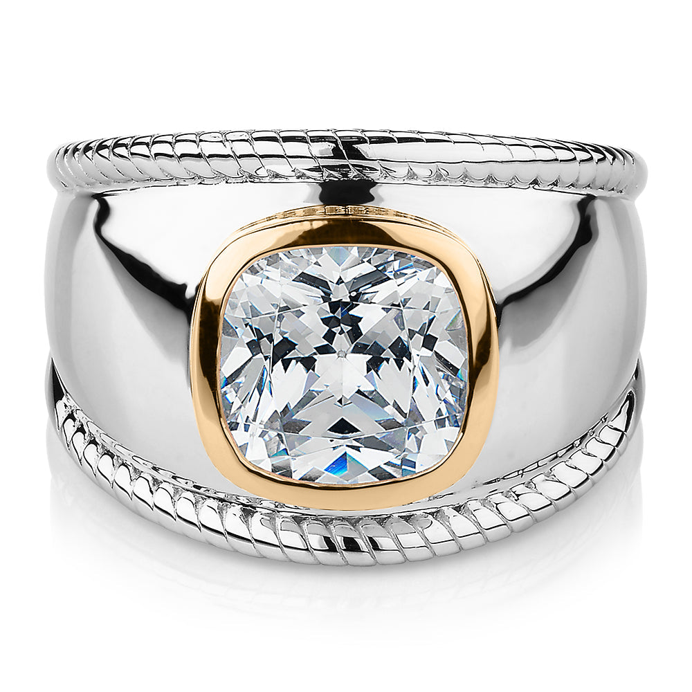 Synergy dress ring with 2.43 carats* of diamond simulants in 10 carat yellow gold and sterling silver