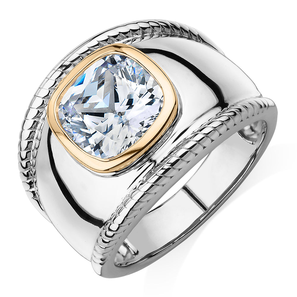 Synergy dress ring with 2.43 carats* of diamond simulants in 10 carat yellow gold and sterling silver