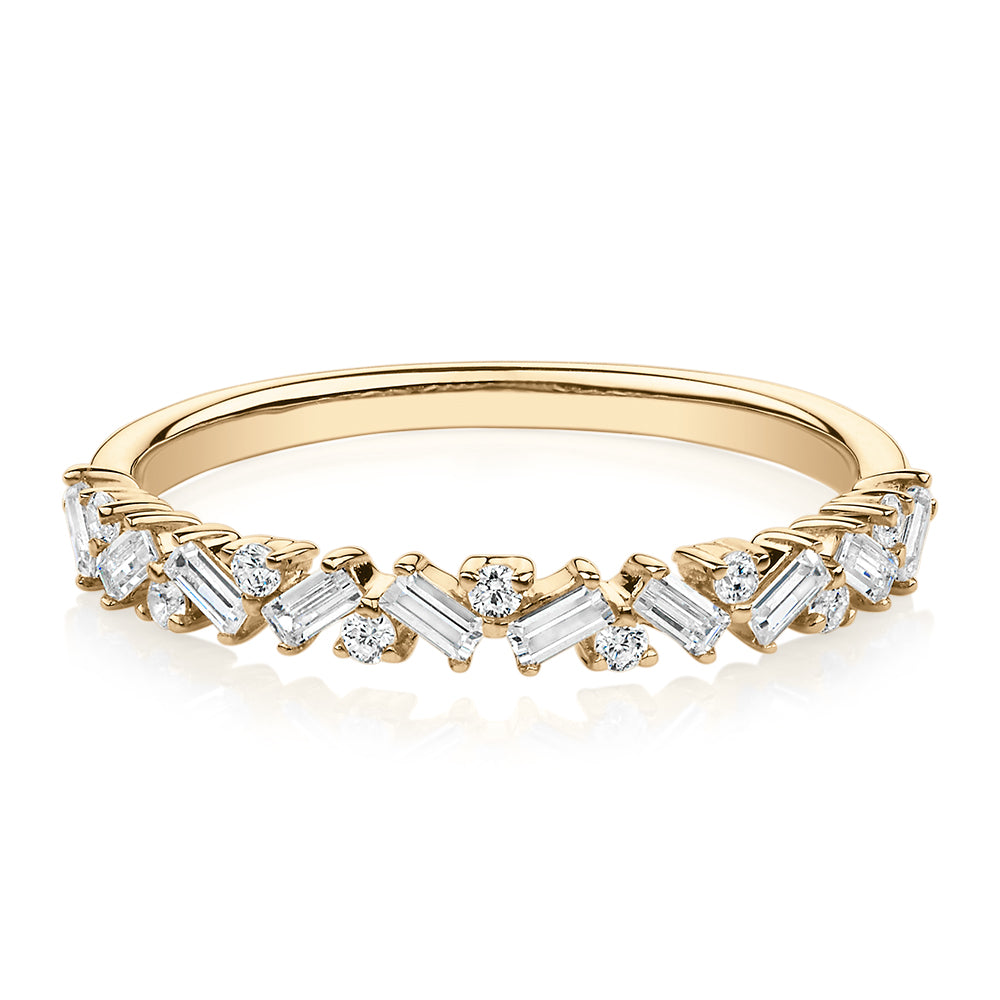 Dress ring with 0.56 carats* of diamond simulants in 10 carat yellow gold