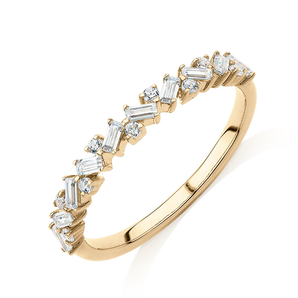 Dress ring with 0.56 carats* of diamond simulants in 10 carat yellow gold