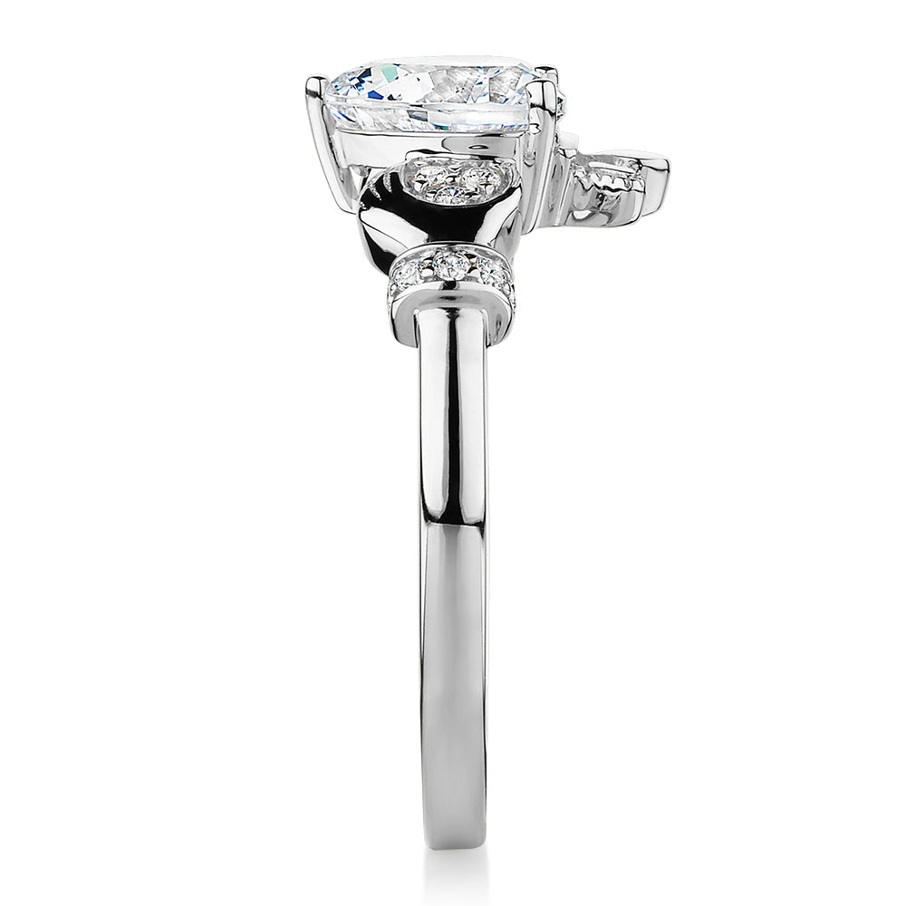 Dress ring with 1.23 carats* of diamond simulants in 10 carat white gold