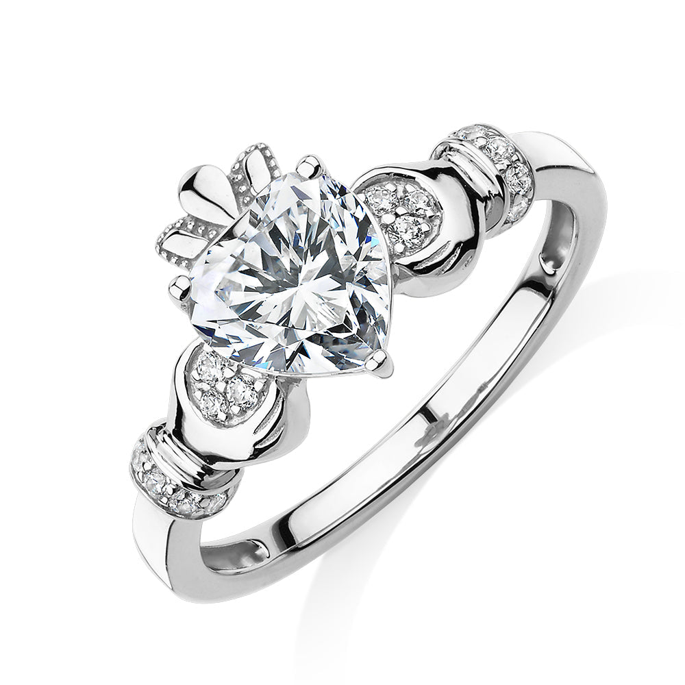 Dress ring with 1.23 carats* of diamond simulants in 10 carat white gold