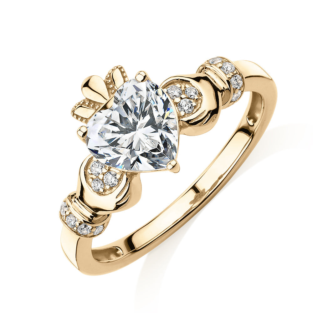 Dress ring with 1.23 carats* of diamond simulants in 10 carat yellow gold