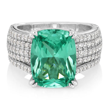 Dress ring with ocean green simulant and 0.90 carats* of diamond simulants in sterling silver