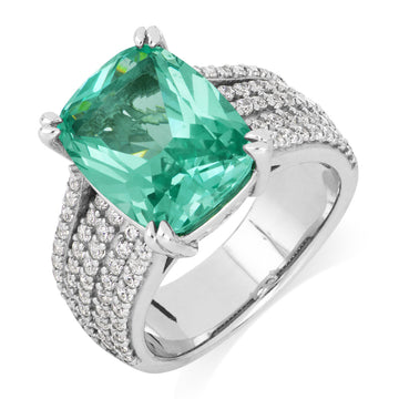 Dress ring with ocean green simulant and 0.90 carats* of diamond simulants in sterling silver secondary view