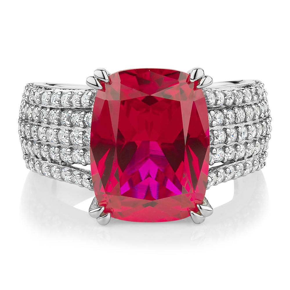Ruby Simulant Dress ring with ruby simulant and 0.90 carats* of diamond simulants in ...