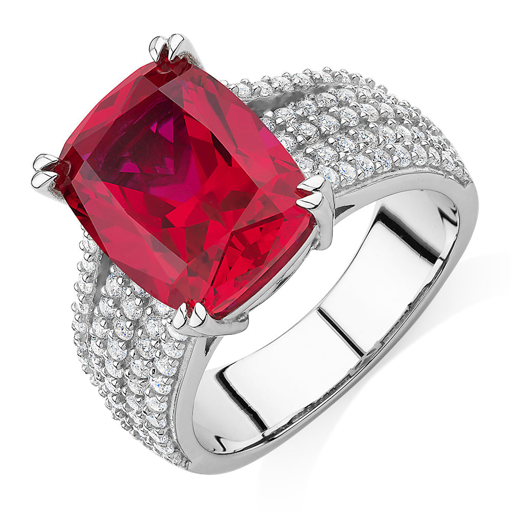 Ruby Simulant Dress ring with ruby simulant and 0.90 carats* of diamond simulants in ...