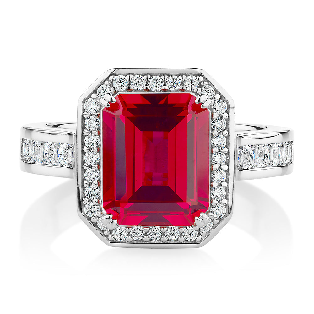 Ruby Simulant Dress ring with ruby simulant and 0.78 carats* of diamond simulants in ...