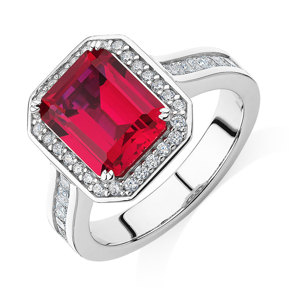 Ruby Simulant Dress ring with ruby simulant and 0.78 carats* of diamond simulants in ...