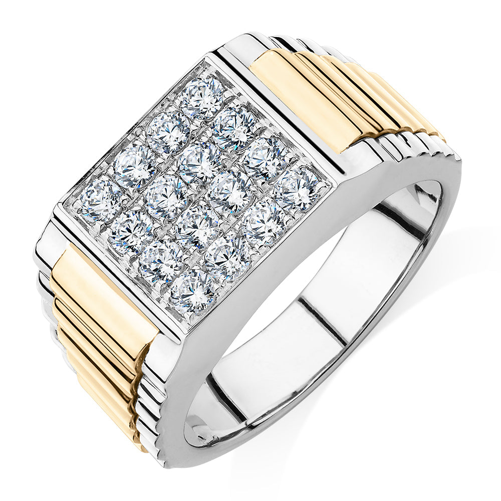 Dress ring with 0.96 carats* of diamond simulants in 10 carat yellow gold and sterling silver
