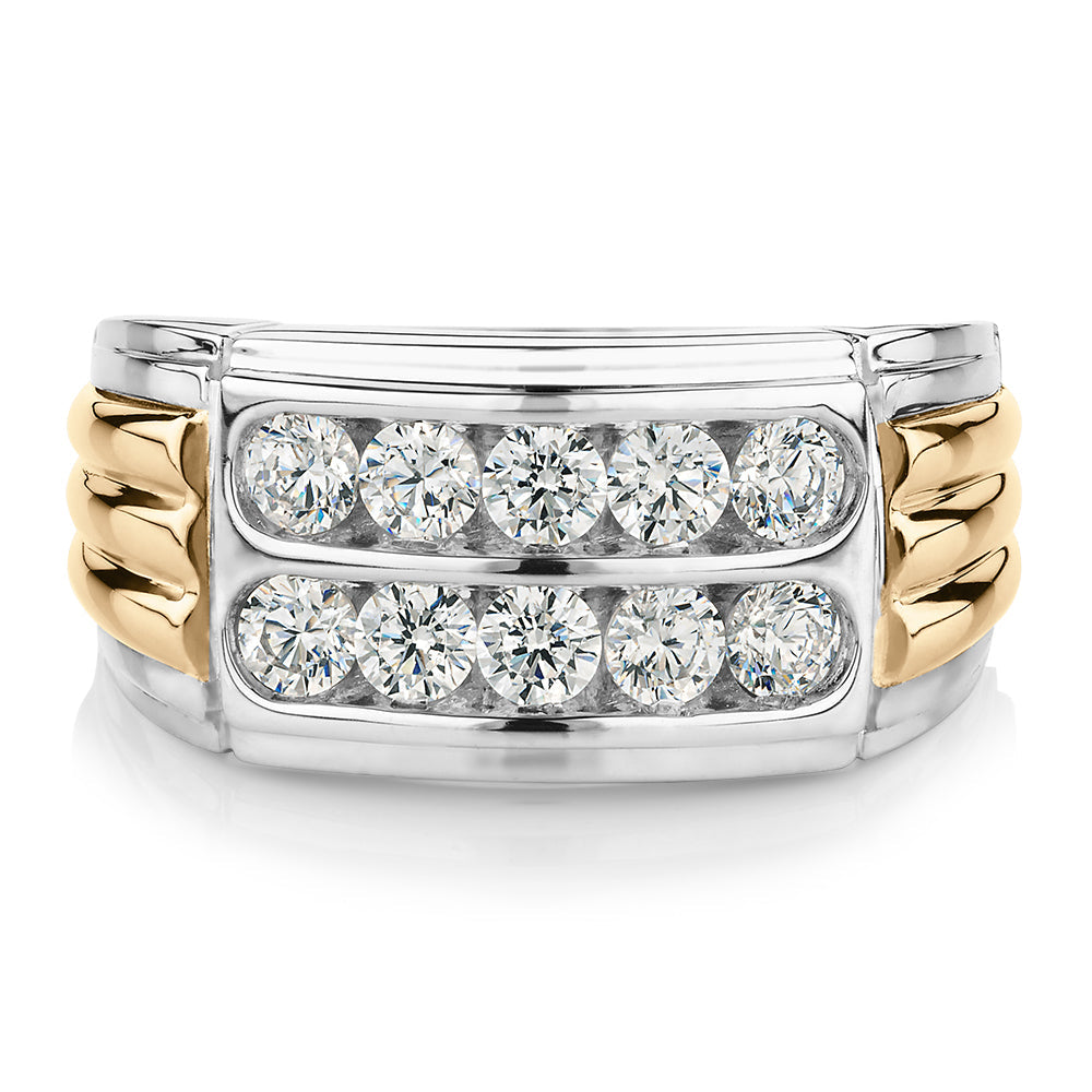 Dress ring with 1.1 carats* of diamond simulants in 10 carat yellow gold and sterling silver