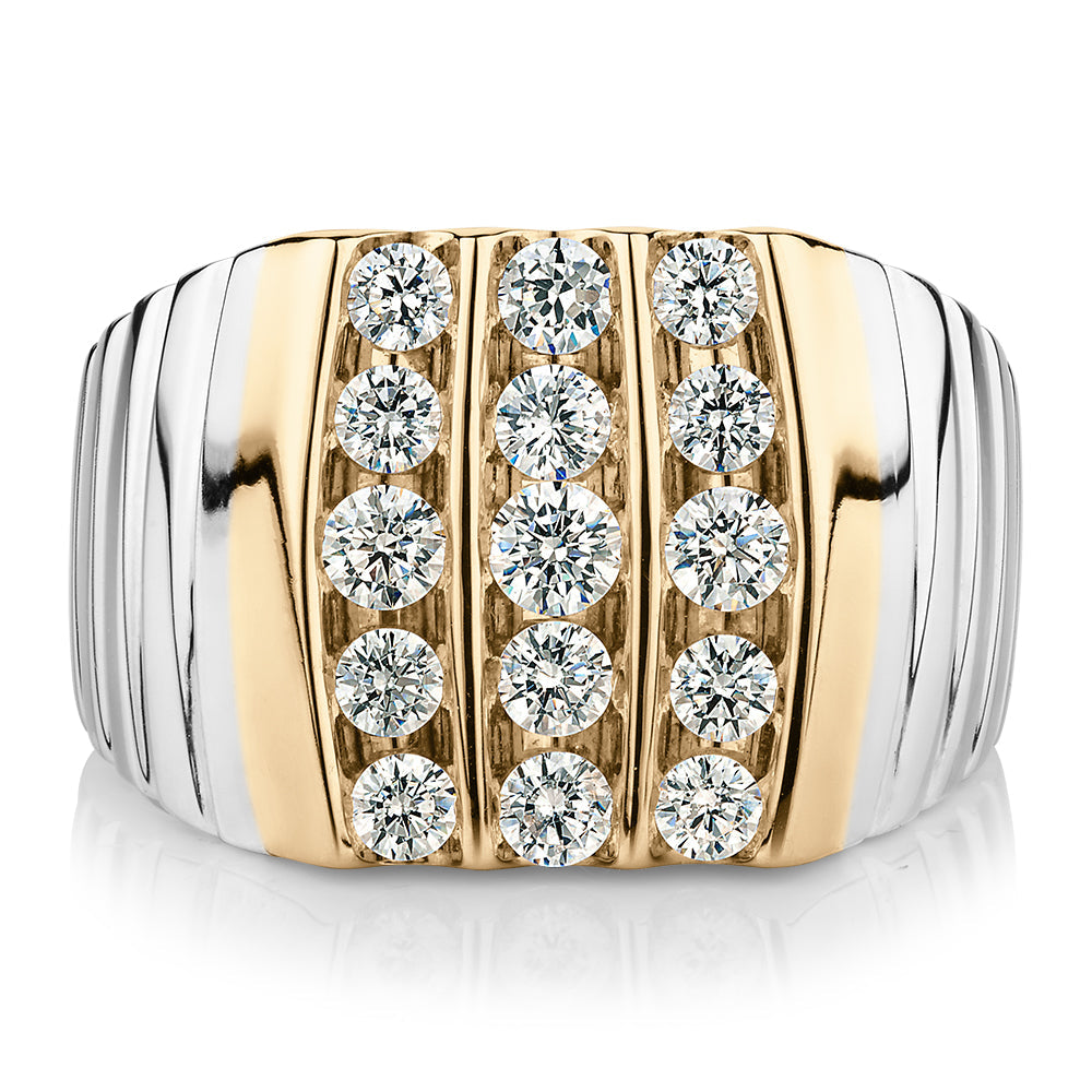 Dress ring with 1.16 carats* of diamond simulants in 10 carat yellow gold and sterling silver