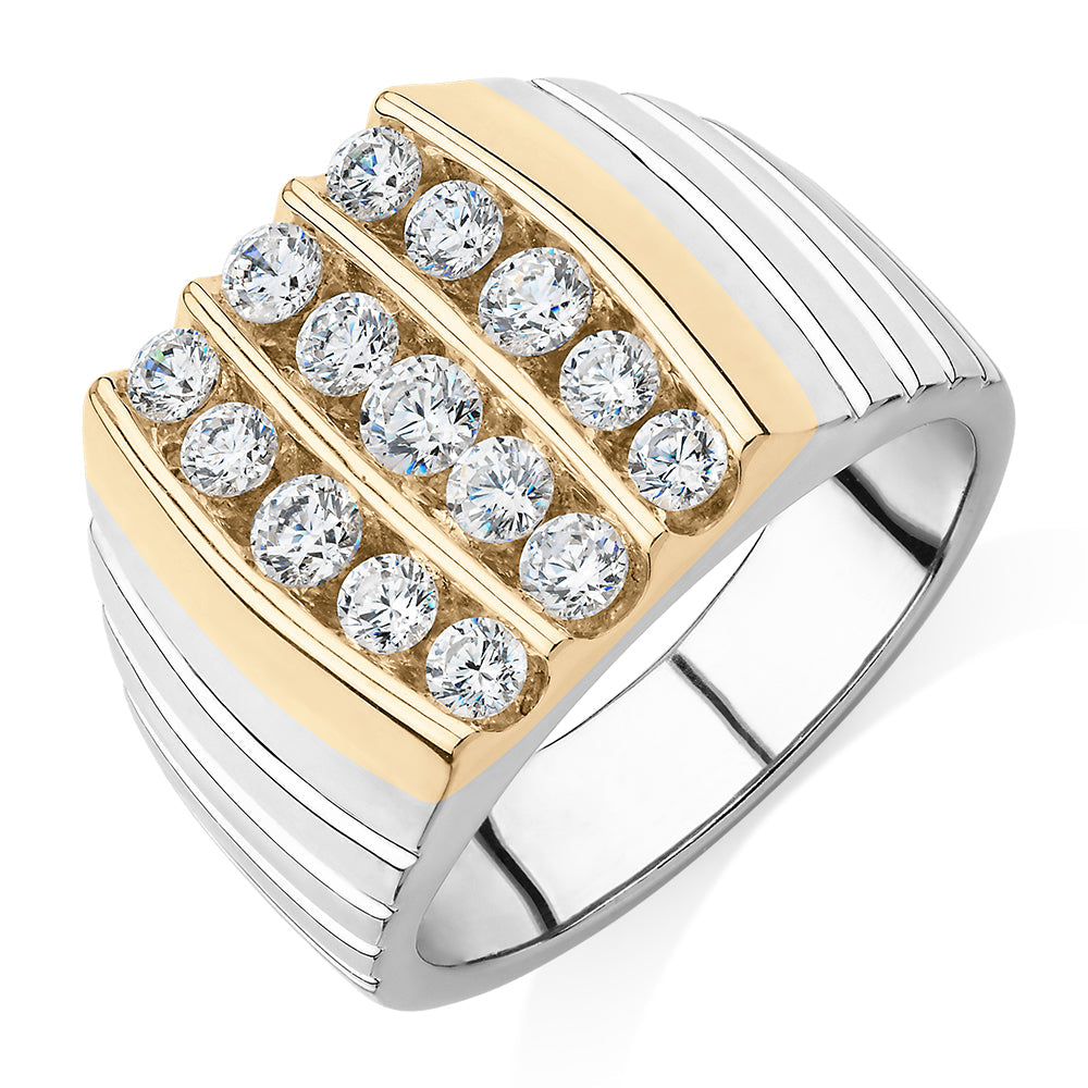 Dress ring with 1.16 carats* of diamond simulants in 10 carat yellow gold and sterling silver