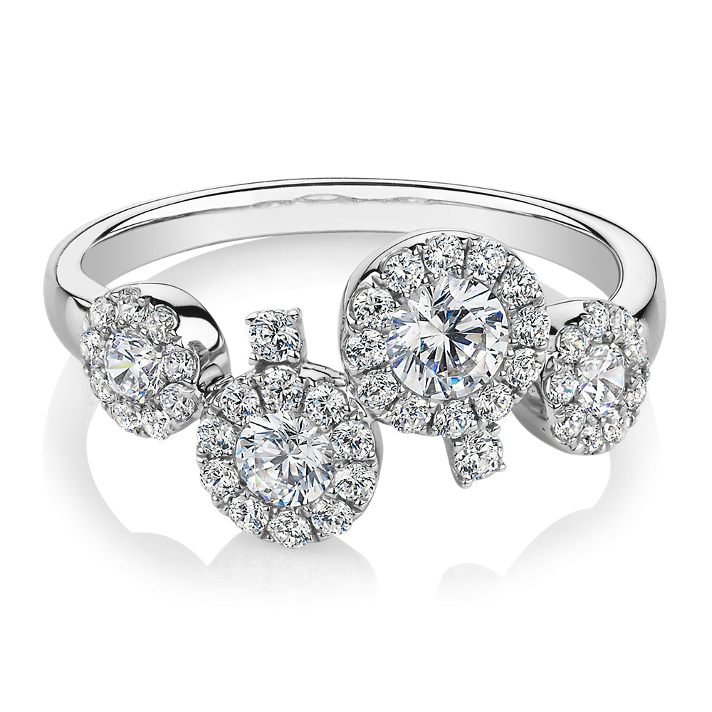 Celeste Dress ring with 0.92 carats* of diamond simulants in 10 carat white gold