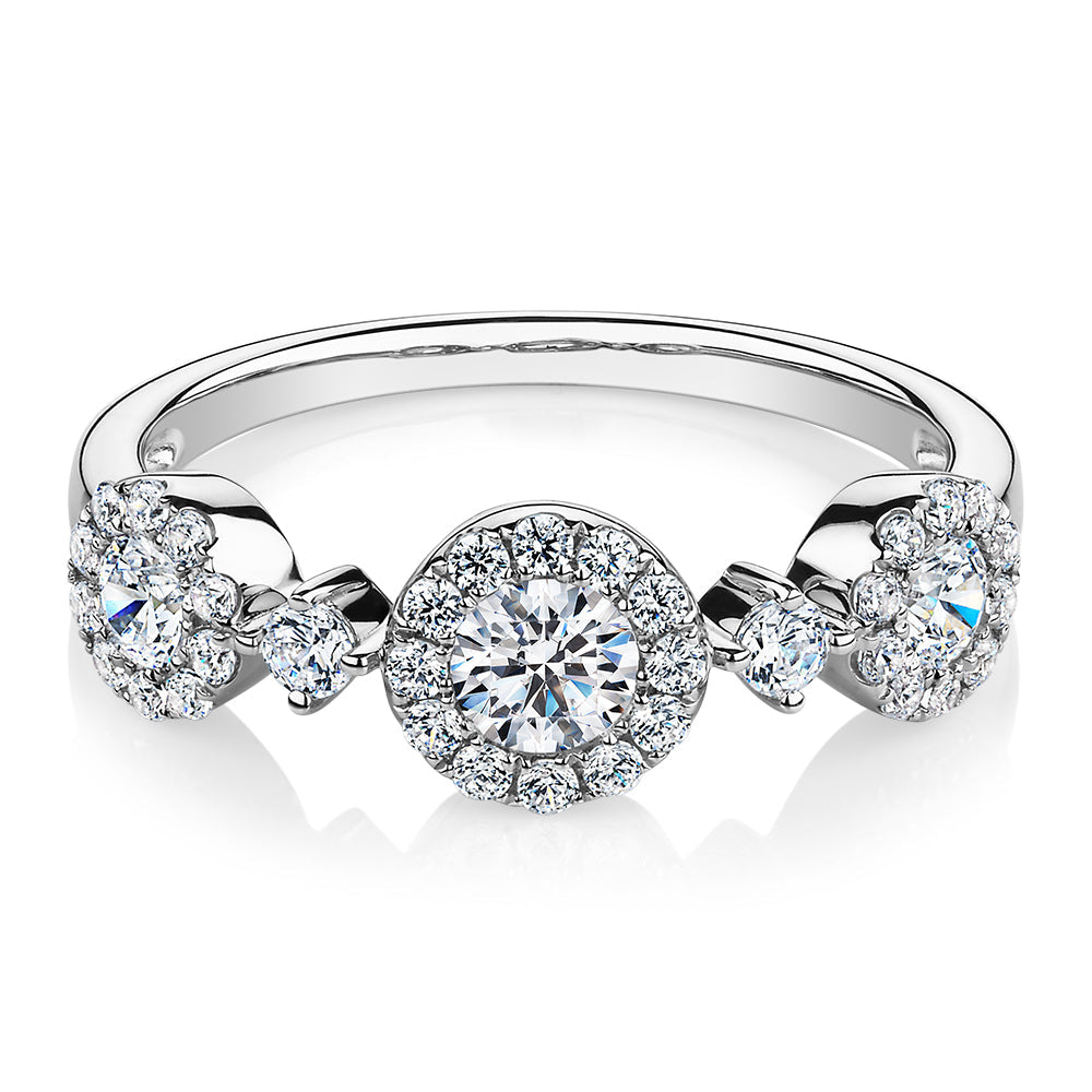 Celeste Dress ring with 0.83 carats* of diamond simulants in 10 carat white gold