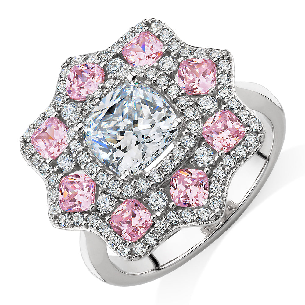 Dress ring with 16.07 carats* of diamond simulants in sterling silver