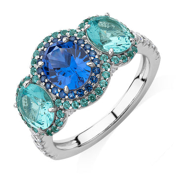 Dress ring with ocean blue and green simulants and 0.40 carats* of diamond simulants in sterling silver secondary view