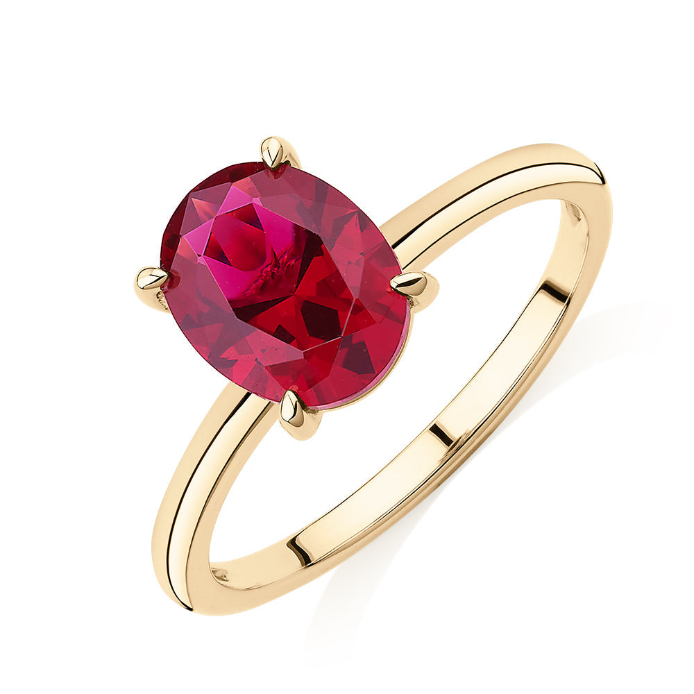 Ruby Simulant Dress ring with ruby simulant in 10 carat yellow gold – Secrets by Amaar