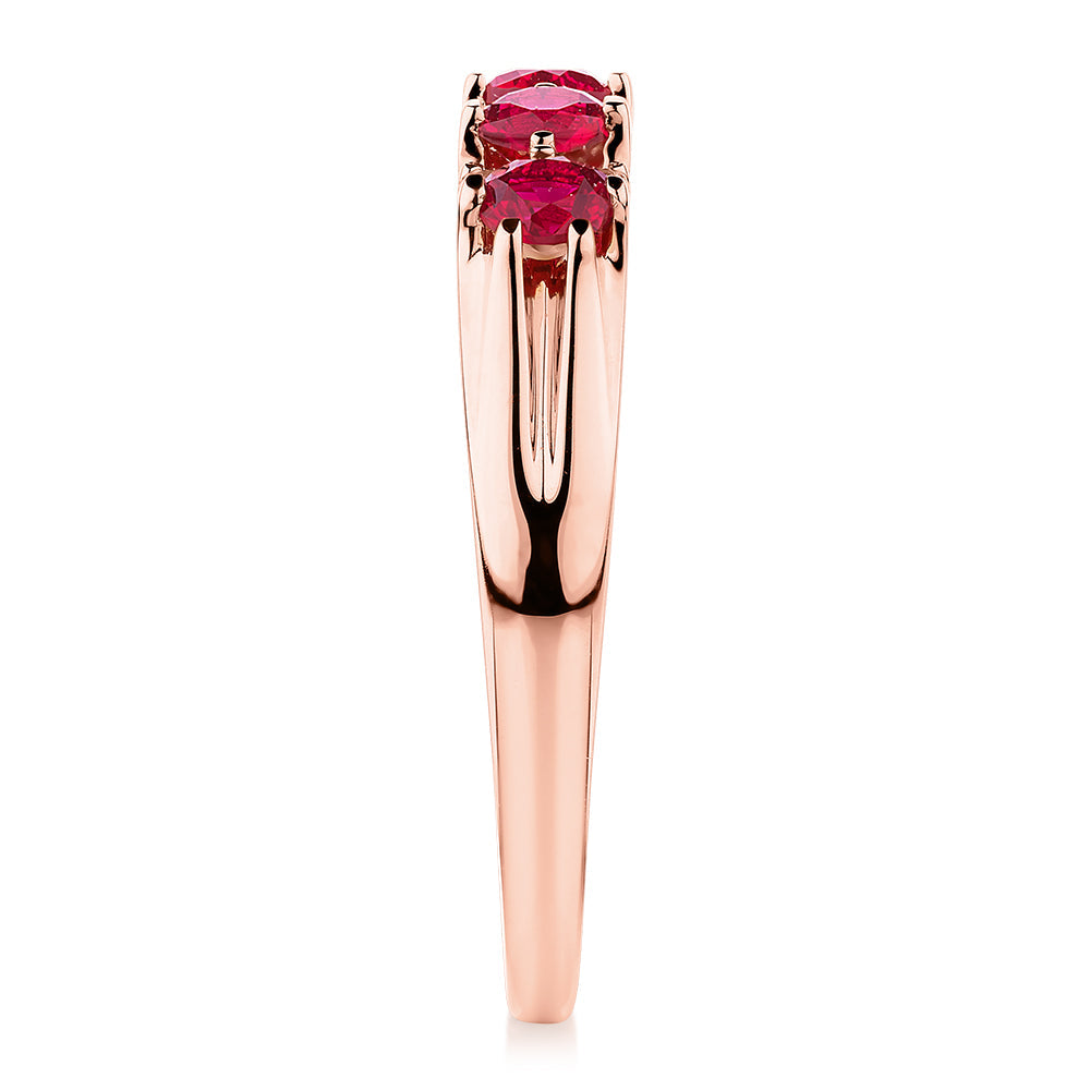 Dress ring with ruby and diamond simulants in 10 carat rose gold