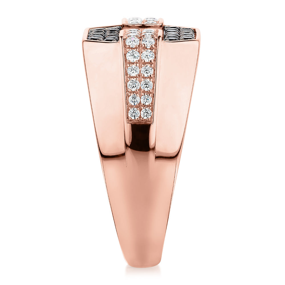 Dress ring with 0.63 carats* of diamond simulants in 10 carat rose gold