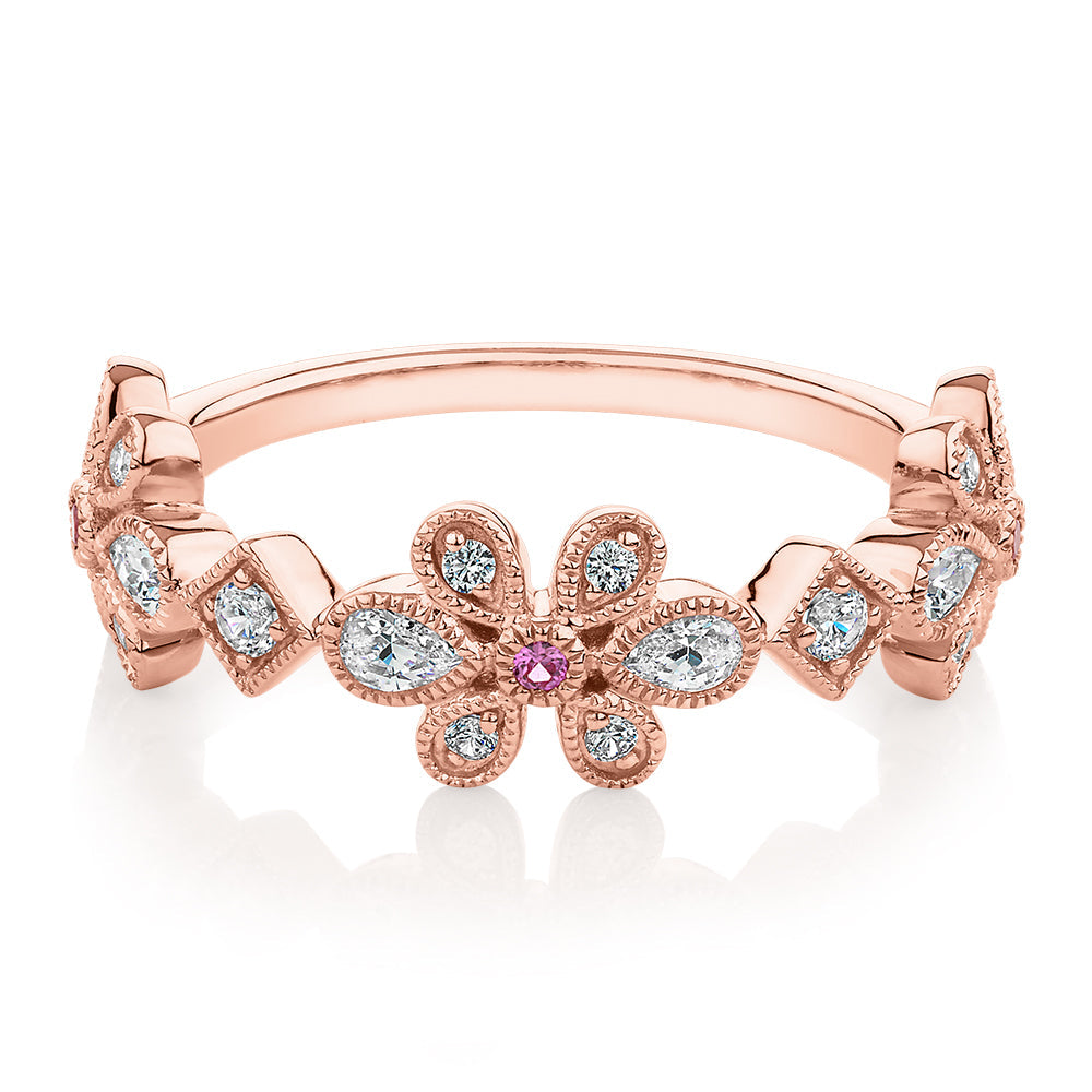 Wedding or eternity band with 0.98 carats* of diamond simulants in 10 carat rose gold