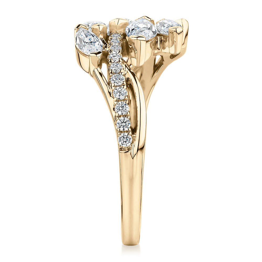 Dress ring with 1.23 carats* of diamond simulants in 10 carat yellow gold