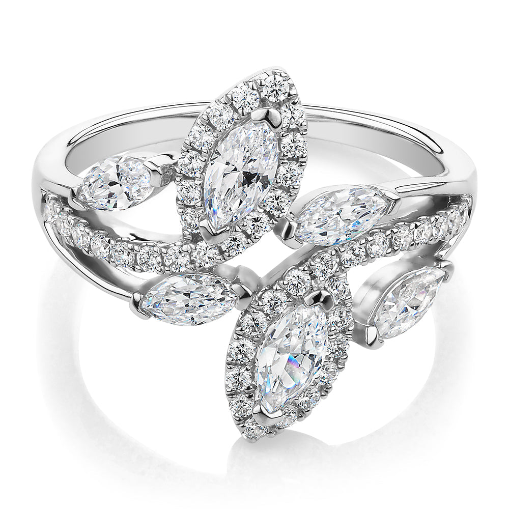 Dress ring with 1.44 carats* of diamond simulants in 10 carat white gold