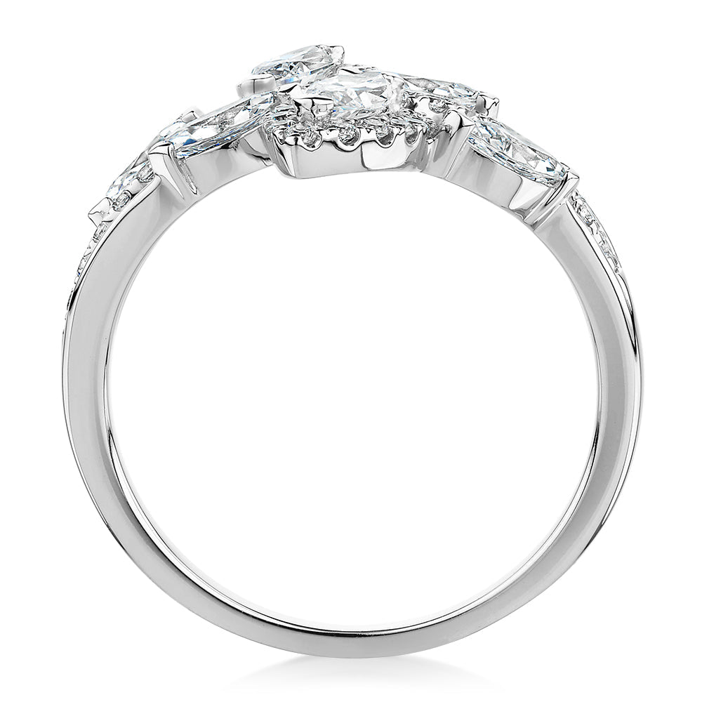 Dress ring with 1.44 carats* of diamond simulants in 10 carat white gold