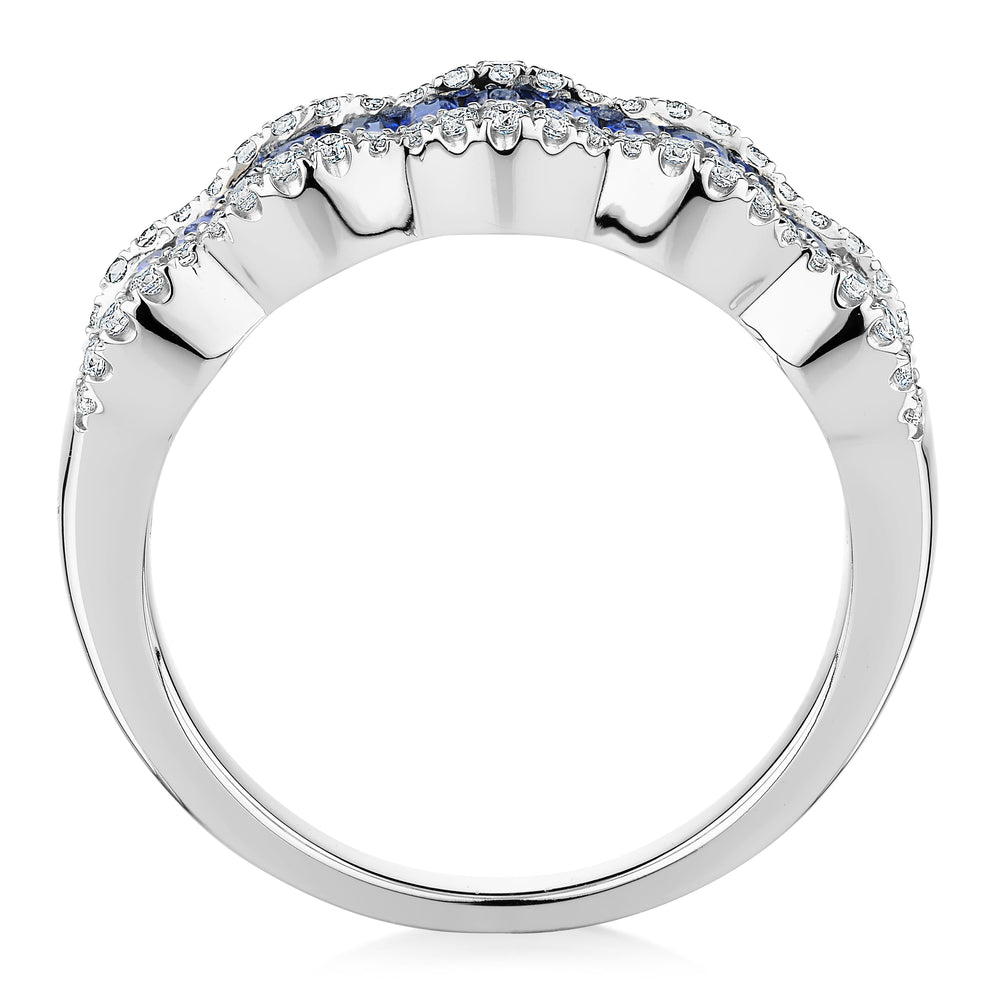 Dress ring with sapphire simulants and 0.24 carats* of diamond simulants in 10 carat white gold