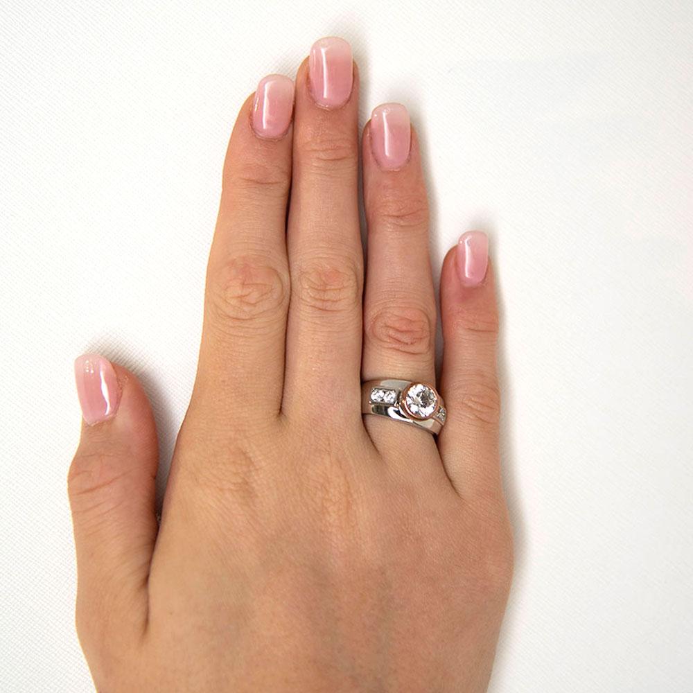 Synergy dress ring with 2.11 carats* of diamond simulants in 10 carat rose gold and sterling silver