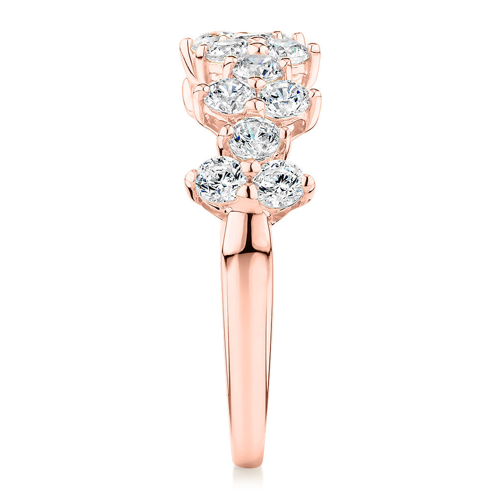 Dress ring with 1.02 carats* of diamond simulants in 10 carat rose gold