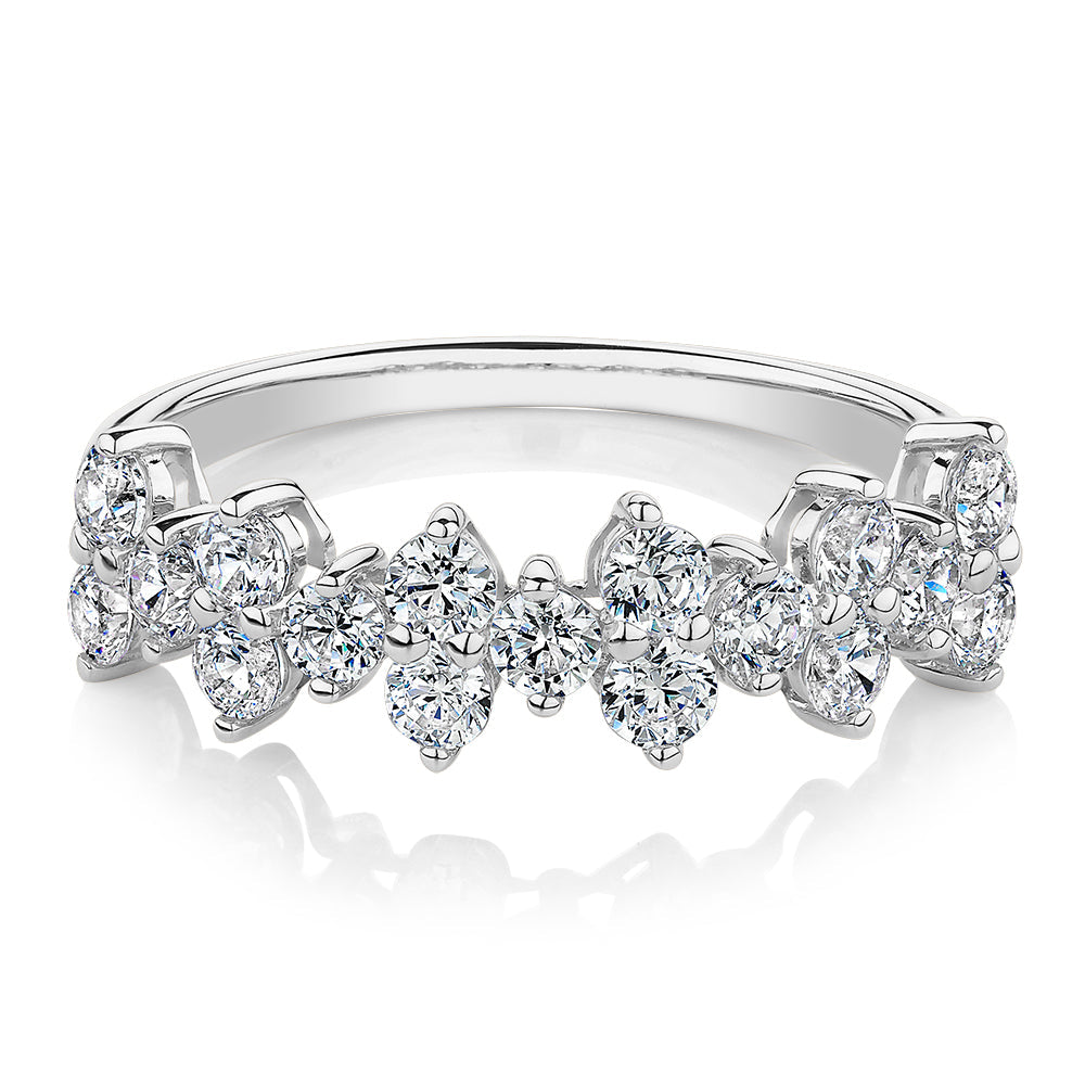 Dress ring with 1.02 carats* of diamond simulants in 10 carat white gold