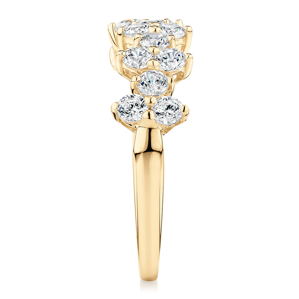 Dress ring with 1.02 carats* of diamond simulants in 10 carat yellow gold