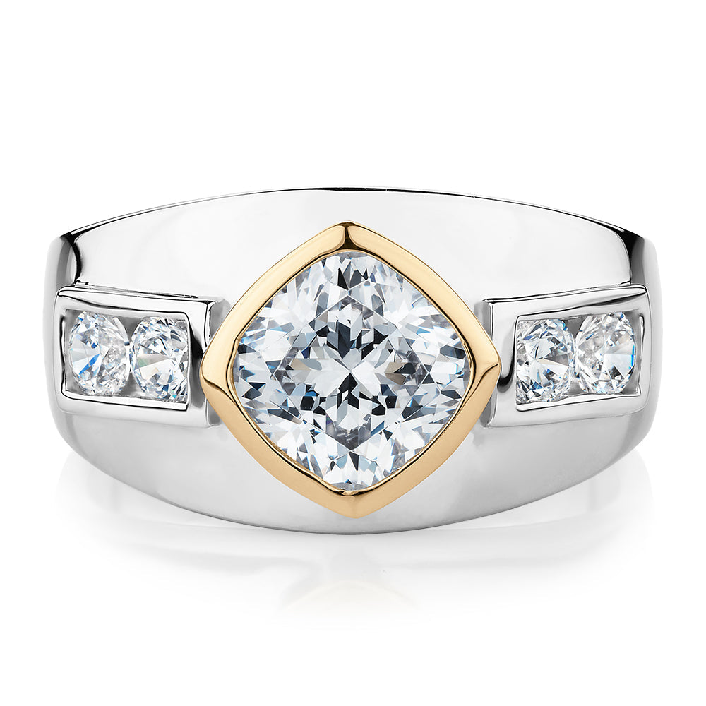 Synergy dress ring with 1.9 carats* of diamond simulants in 10 carat yellow gold and sterling silver