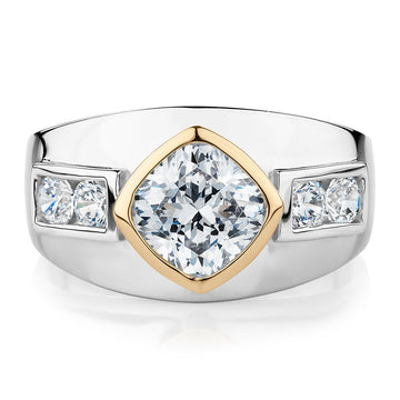 Synergy dress ring with 1.9 carats* of diamond simulants in 10 carat yellow gold and sterling silver