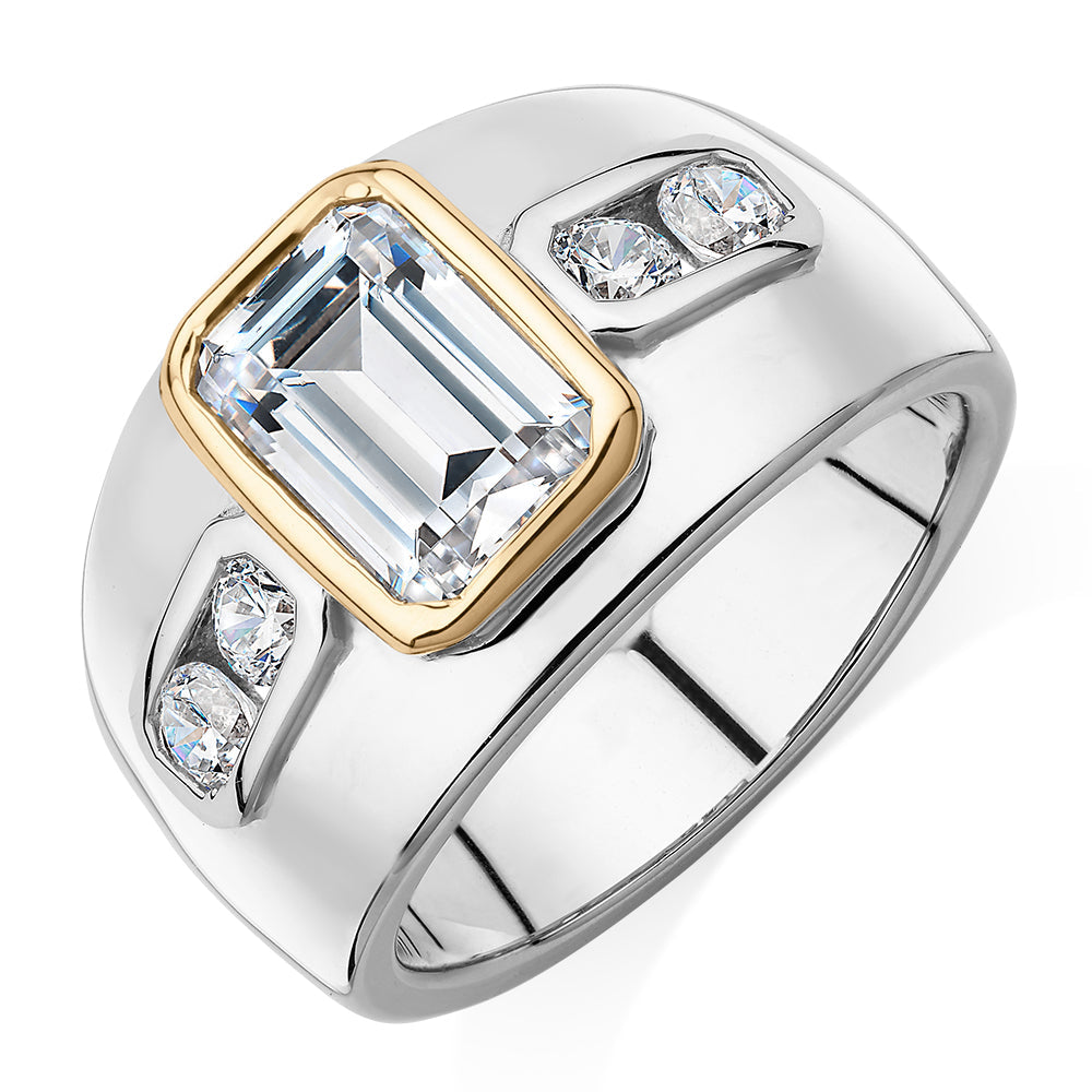 Synergy dress ring with 2.61 carats* of diamond simulants in 10 carat yellow gold and sterling silve