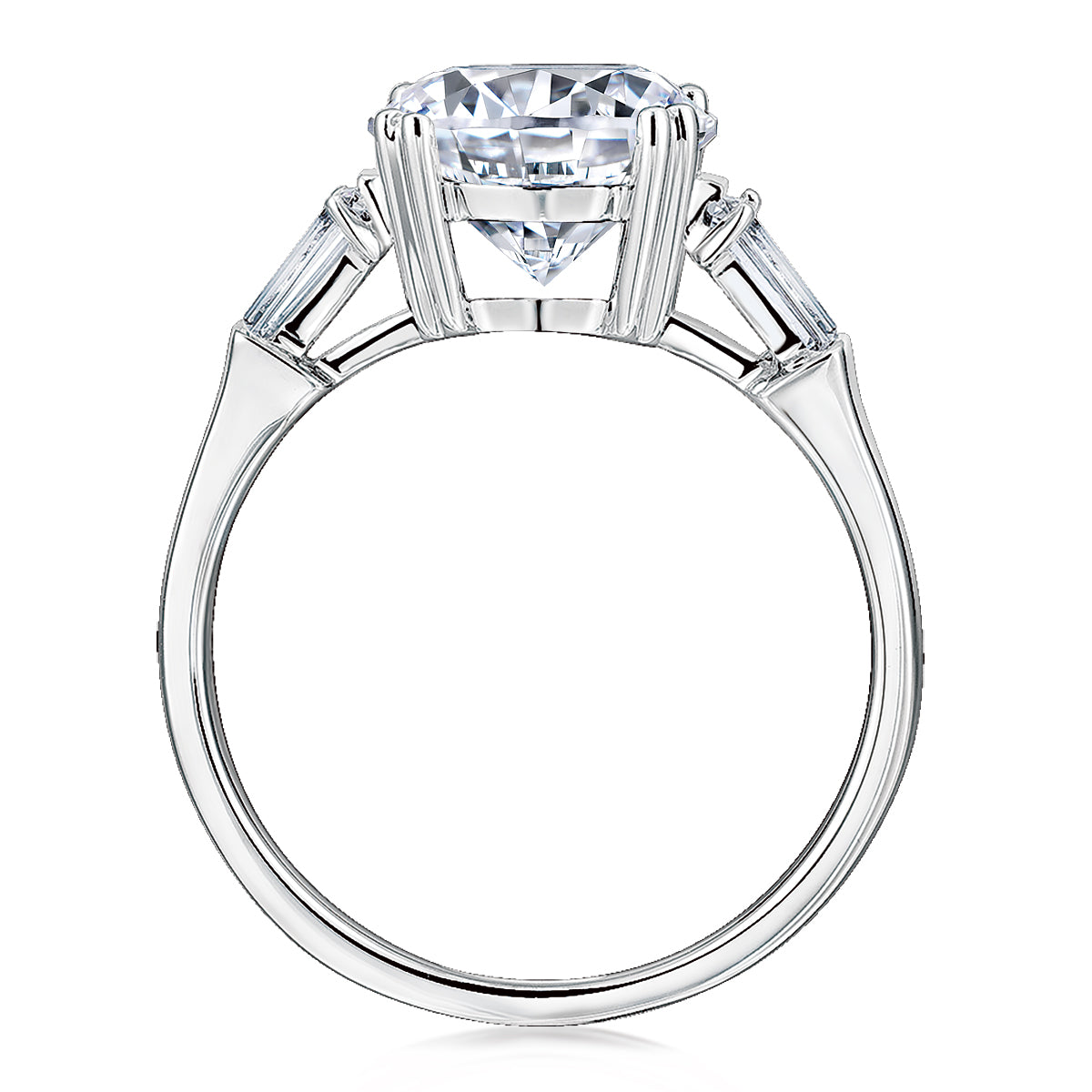Round Brilliant and Baguette shouldered engagement ring with 3.17 carats* of diamond simulants in 10 carat white gold