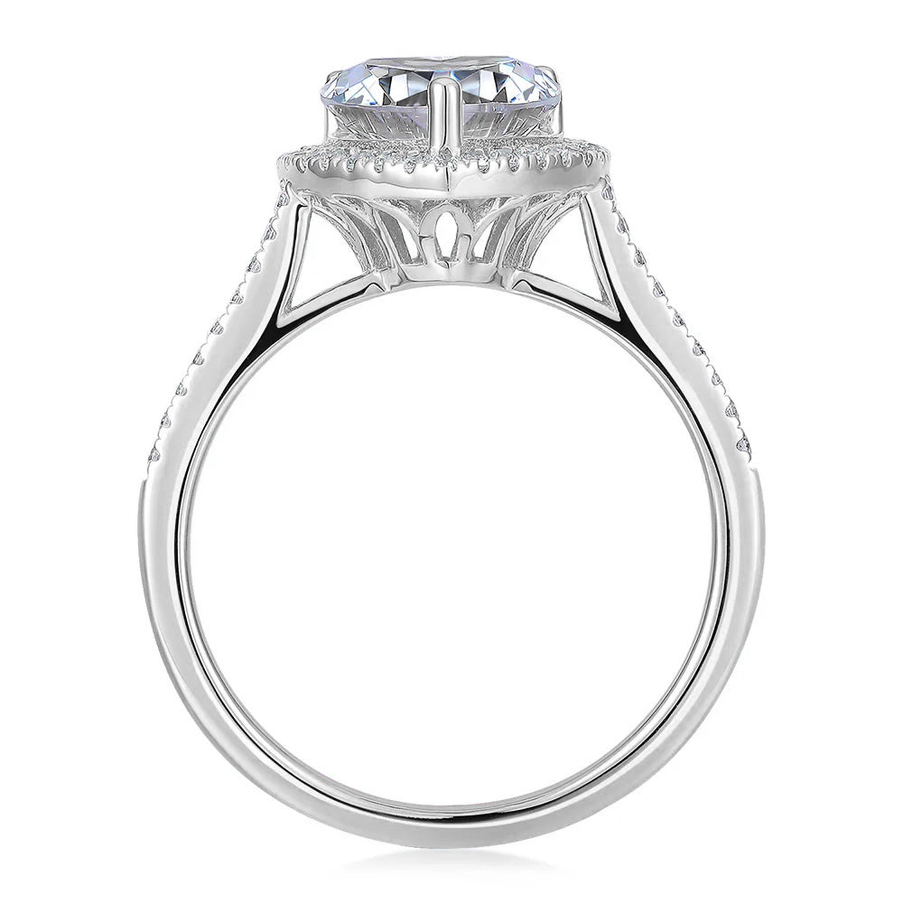 Heart and Round Brilliant halo engagement ring with 1.94 carats* of diamond simulants in 14 carat white gold